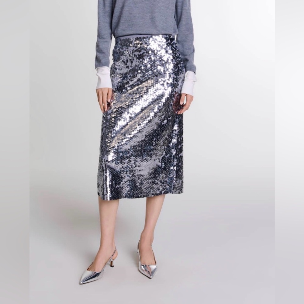 Maje Jacondy Sequin Midi Skirt